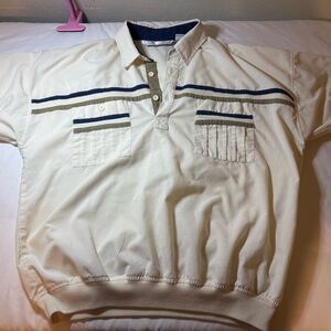 Classic Cream Polo with Navy Stripes 90 Y2K